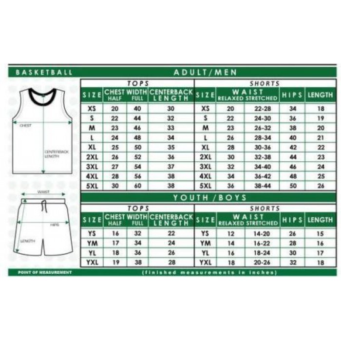 Youth basketball uniform size hot sale chart